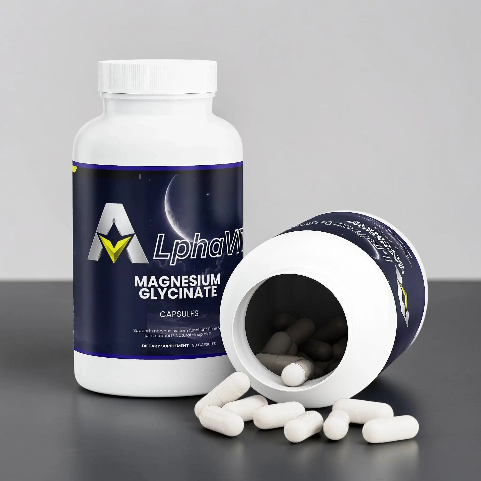 Flacon de gélules de glycinate de magnésium AlphaVIT pour le sommeil et la relaxation musculaire