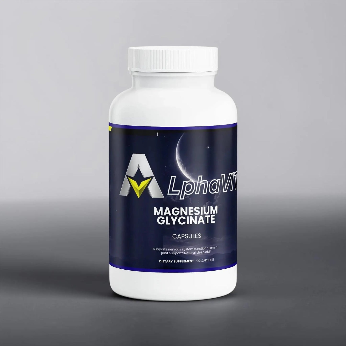 Flacon de capsules de glycinate de magnésium AlphaVIT pour le soutien nerveux et le sommeil, 90 capsules.