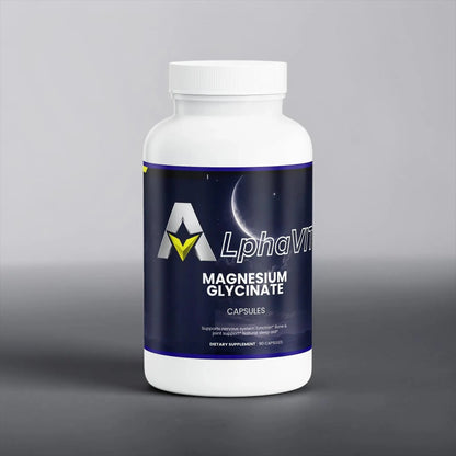 Flacon de capsules de glycinate de magnésium AlphaVIT pour le soutien nerveux et le sommeil, 90 capsules.