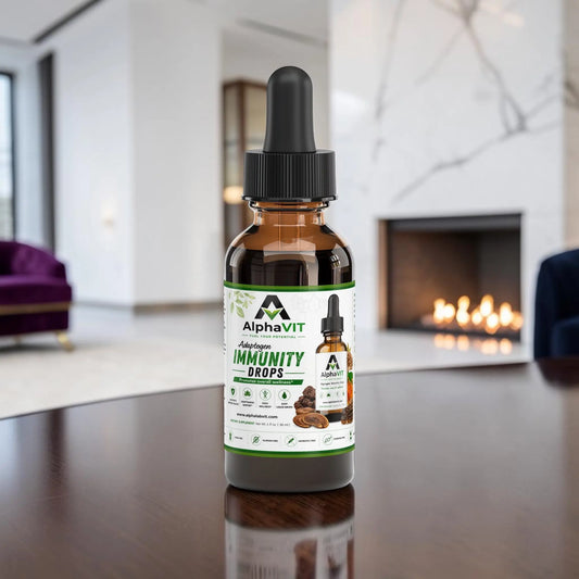 Flacon compte-gouttes AlphaVIT Adaptogen Immunity Drops avec extraits de champignons pour le soutien immunitaire