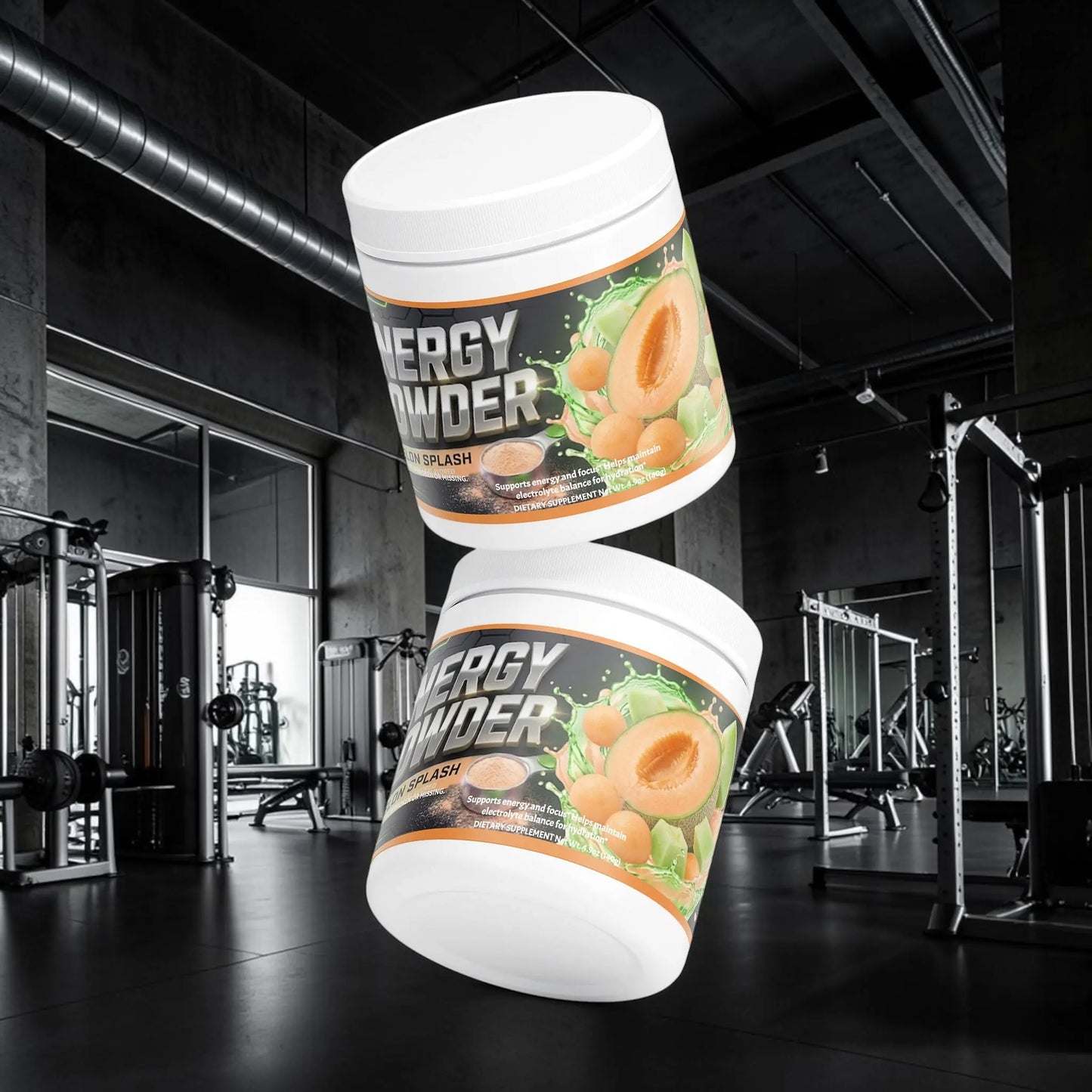 Deux pots de poudre énergisante AlphaVIT saveur melon, conçus pour la performance et l'hydratation.