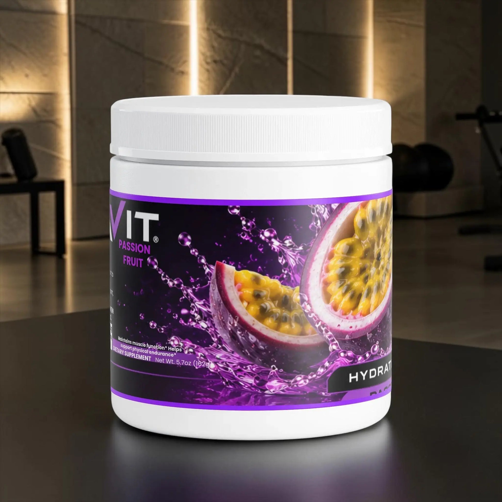 Pot de poudre d'hydratation AlphaVIT saveur fruit de la passion avec électrolytes et vitamines B pour athlètes