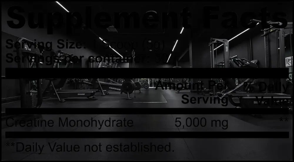 Tableau des faits nutritionnels AlphaVIT indiquant 5000 mg de créatine monohydrate par portion de 5 g
